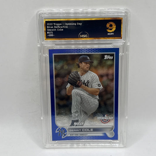 2022 Topps Opening Day #101 Gerrit Cole Blue Foil Graded 9 MLB Card