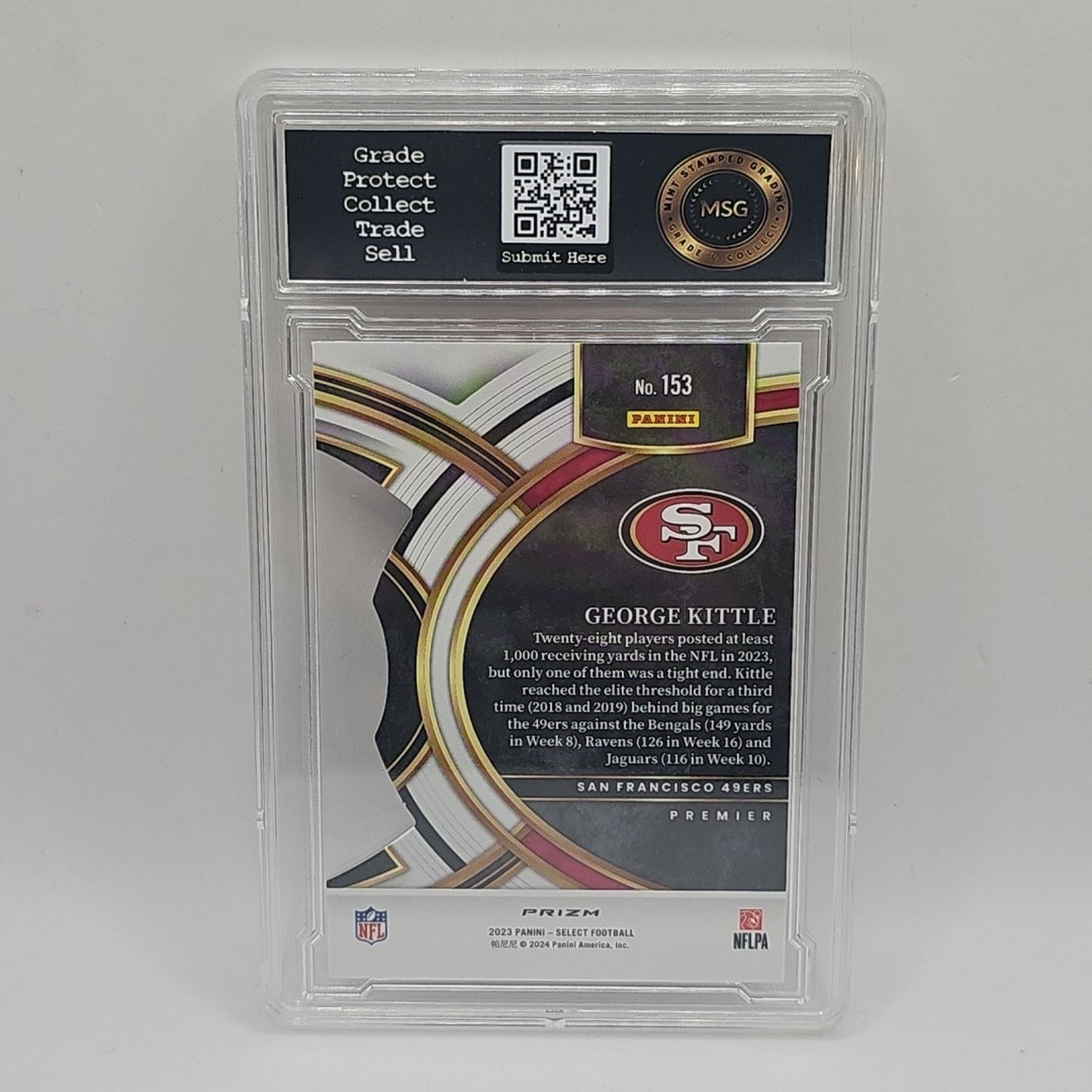 2023 Panini Select - George Kittle #153 Red & Blue Prizm Die-Cut Graded 9 Mint