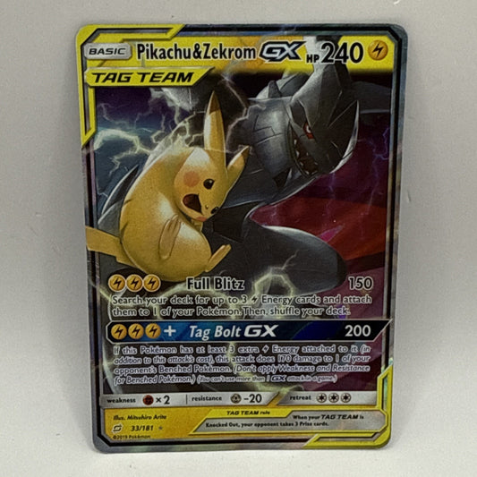 Pokemon Pikachu & Zekrom GX Tag Team Holo Card 33/181 Ultra Rare HP