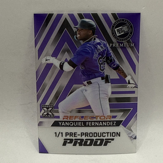 2024 LEAF METAL YANQUIEL FERNANDEZ CLEAR PURPLE PRE-PRODUCTION PROOF 1/1 ROCKIES