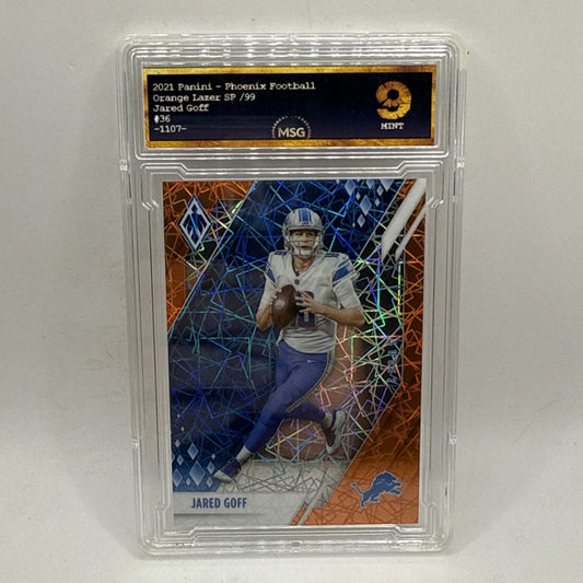 2021 Panini Phoenix Orange Lazer /99 Jared Goff #36 Graded 9 NFL Detroit Lions