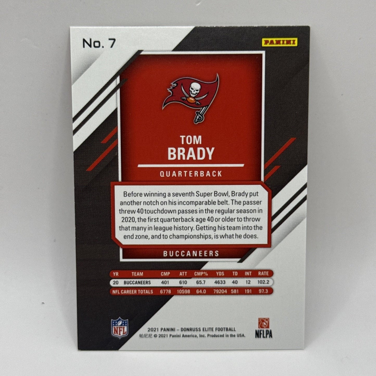 Tom Brady 2021 Donruss Elite Football Silver Refractor Card #7 TB Buccaneers NFL