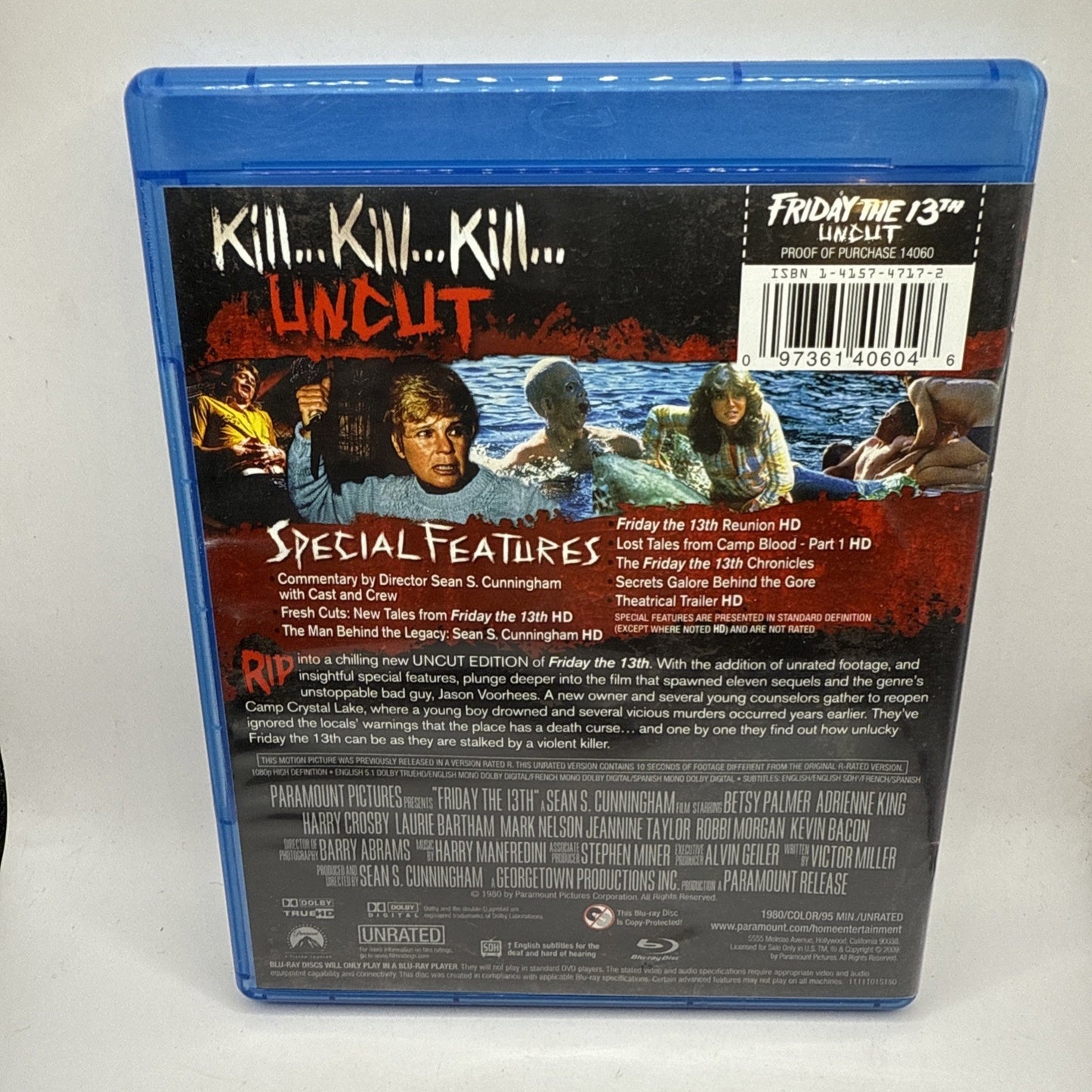 Friday the 13th (Blu-ray, 1980) Uncut Kevin Bacon - Betsy Palmer Horror