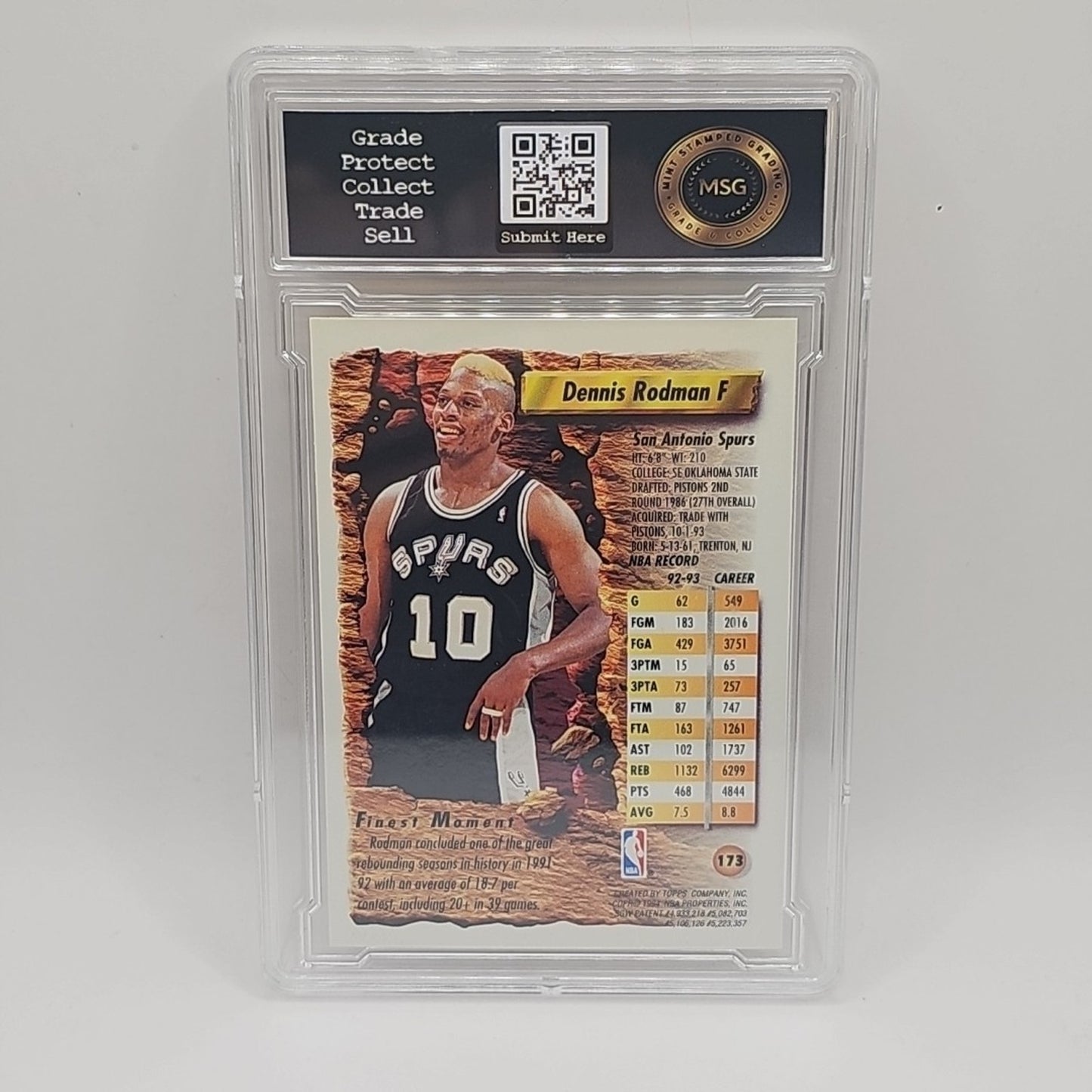 1994 Topps Finest - Dennis Rodman #173 MSG Graded 7 NM NBA Spurs Basketball Card