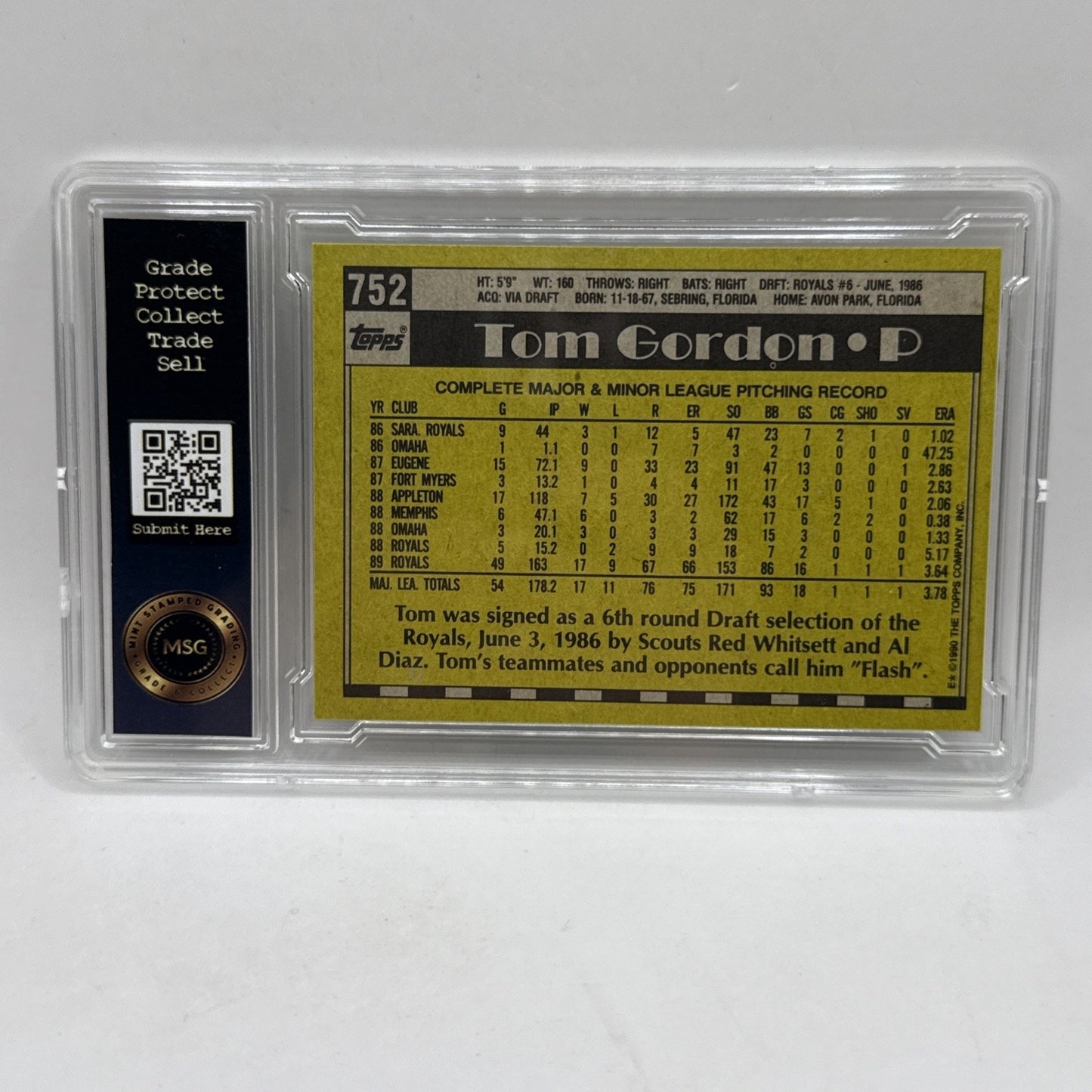 1990 Topps Tom Gordon Gold Cup All-Star Rookie Card Graded 7 Vintage Collectible