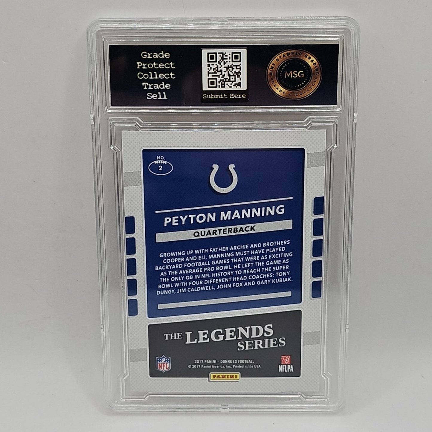 2017 Donruss #2 Peyton Manning The Legends Series Graded 10 Gem Mint NFL Card