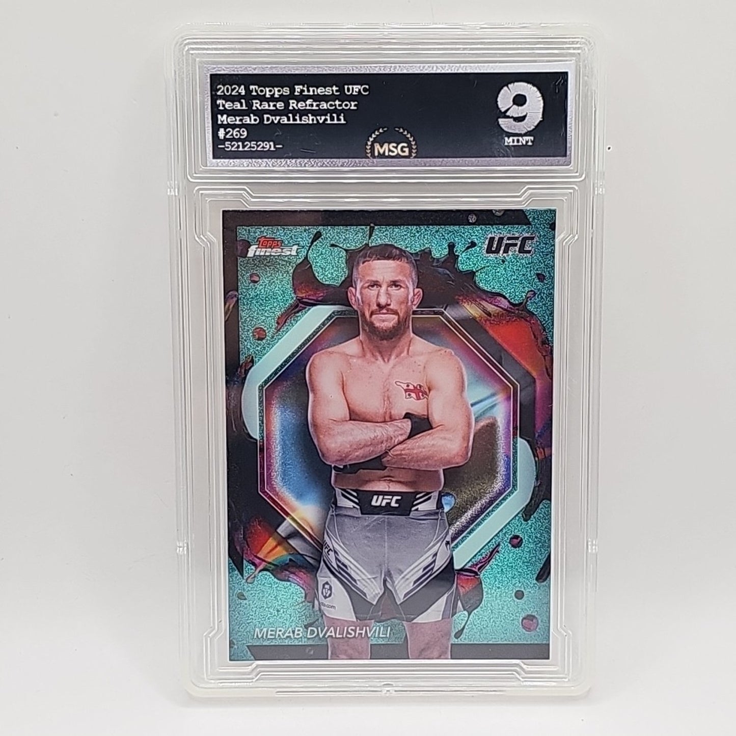 Merab Dvalishvili 2024 UFC Topps Finest RARE Aqua Glitter #269 Graded 9 Mint
