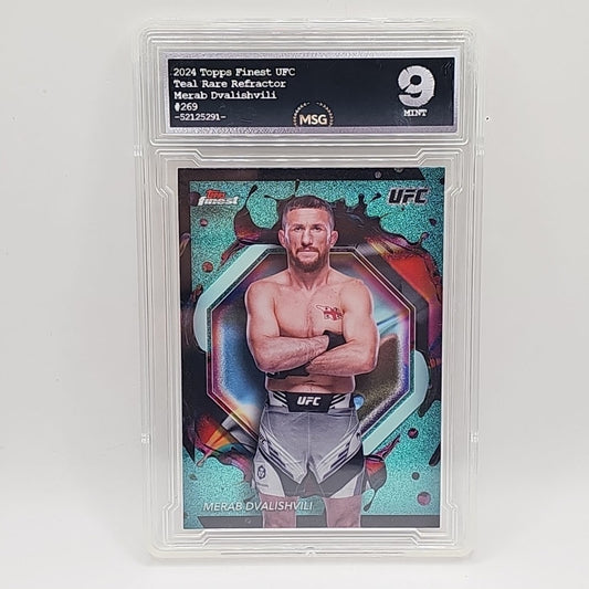 Merab Dvalishvili 2024 UFC Topps Finest RARE Aqua Glitter #269 Graded 9 Mint
