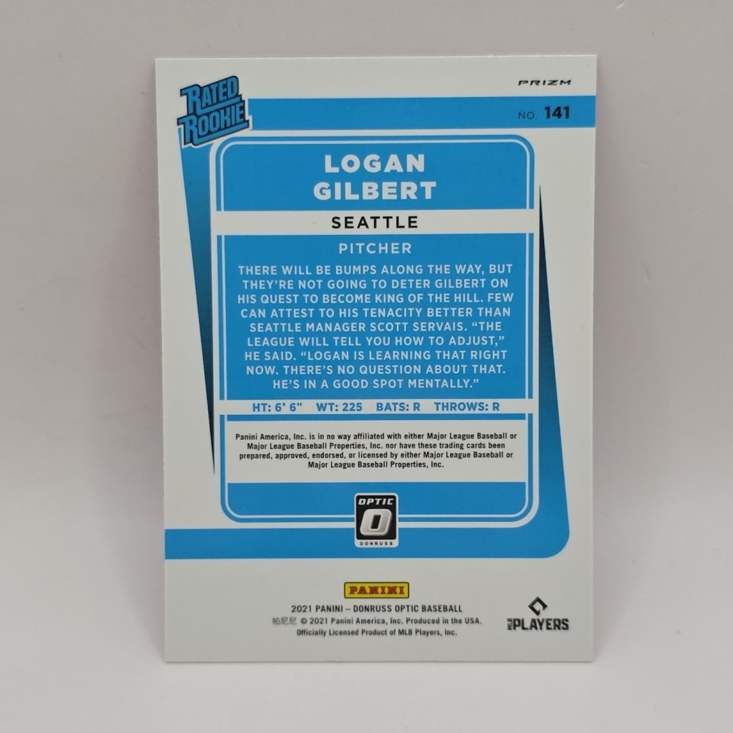 Logan Gilbert 2021 Panini Optic Pink Prizm #141 MLB Seattle Mariners