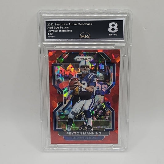 2021 Panini Prizm Peyton Manning SP Red Ice Indianapolis Colts HOF Graded 8 NFL
