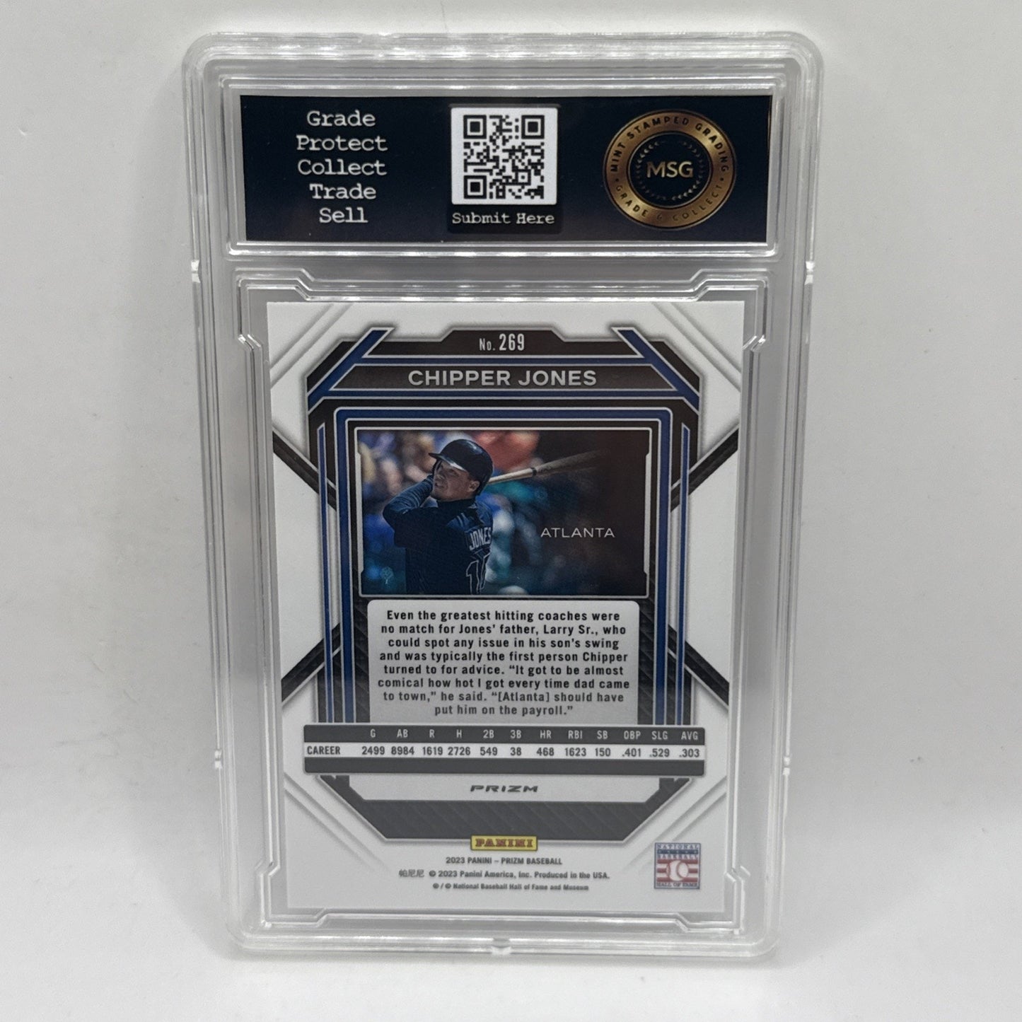 2023 Panini Prizm - Chipper Jones #269 Blue Ice Prizm MLB Graded 10 Gem Atlanta