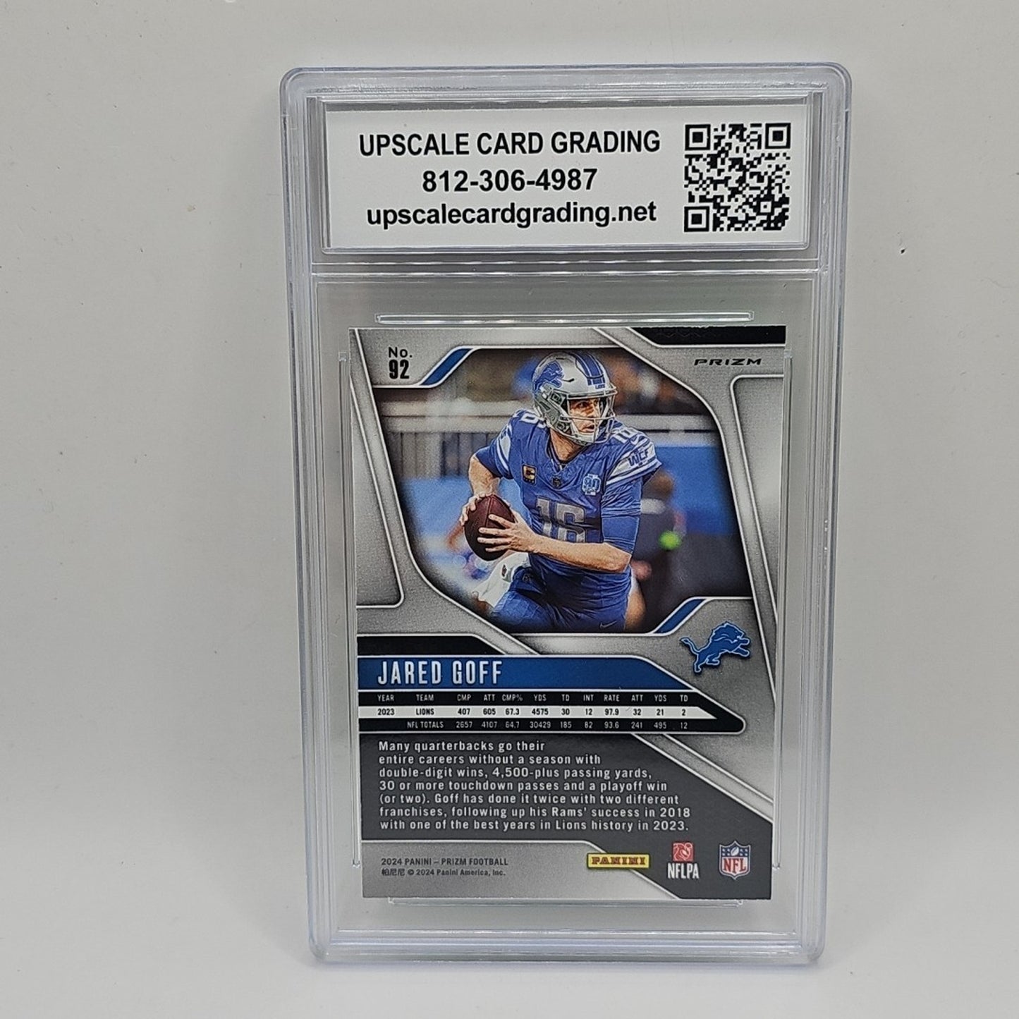 2024 Panini Prizm Jared Goff Neon Green Pulsar #92 NFL Lions Graded 10 Card