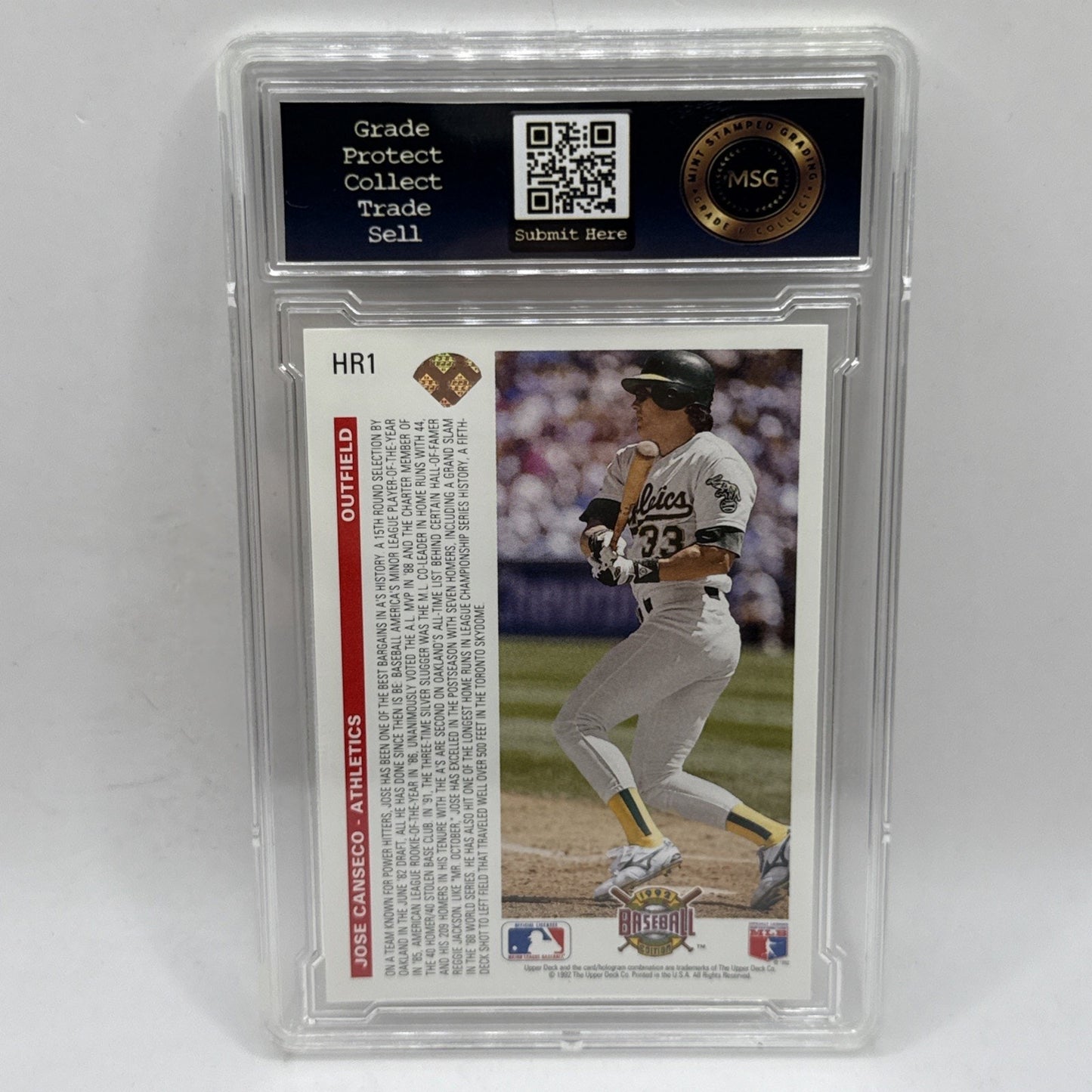 1992 Upper Deck Jose Canseco #HR1 Graded 9 Mint MLB Athletics Vintage Card