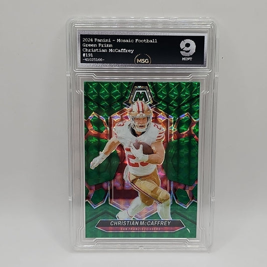 2024 Panini Mosaic - Christian McCaffrey #191 Green Mosaic Prizm Graded 9 Mint