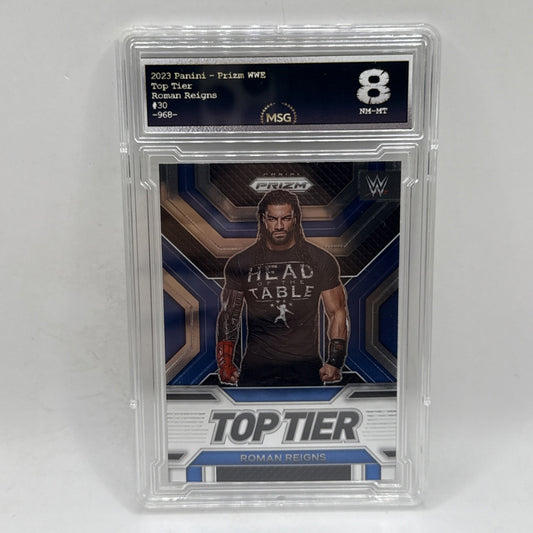 2023 Panini Prizm WWE Top Tier #30 Roman Reigns Graded 8 Collectible Card