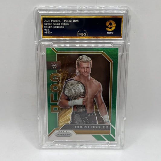 2022 Panini Prizm WWE Dolph Ziggler WWE Gold Green Prizms #15 Graded 9 Mint