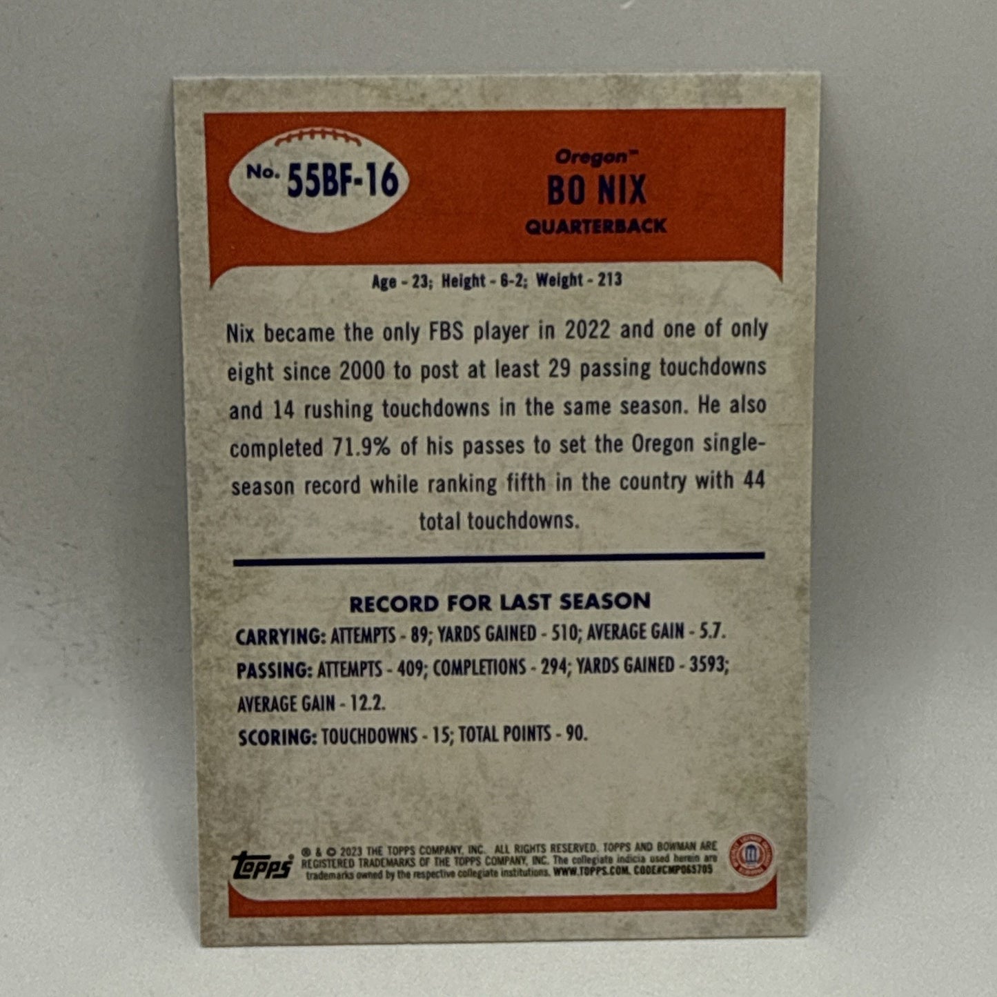 2023 Bowman U Chrome 1955 Bo Nix RC Oregon Ducks Denver Broncos