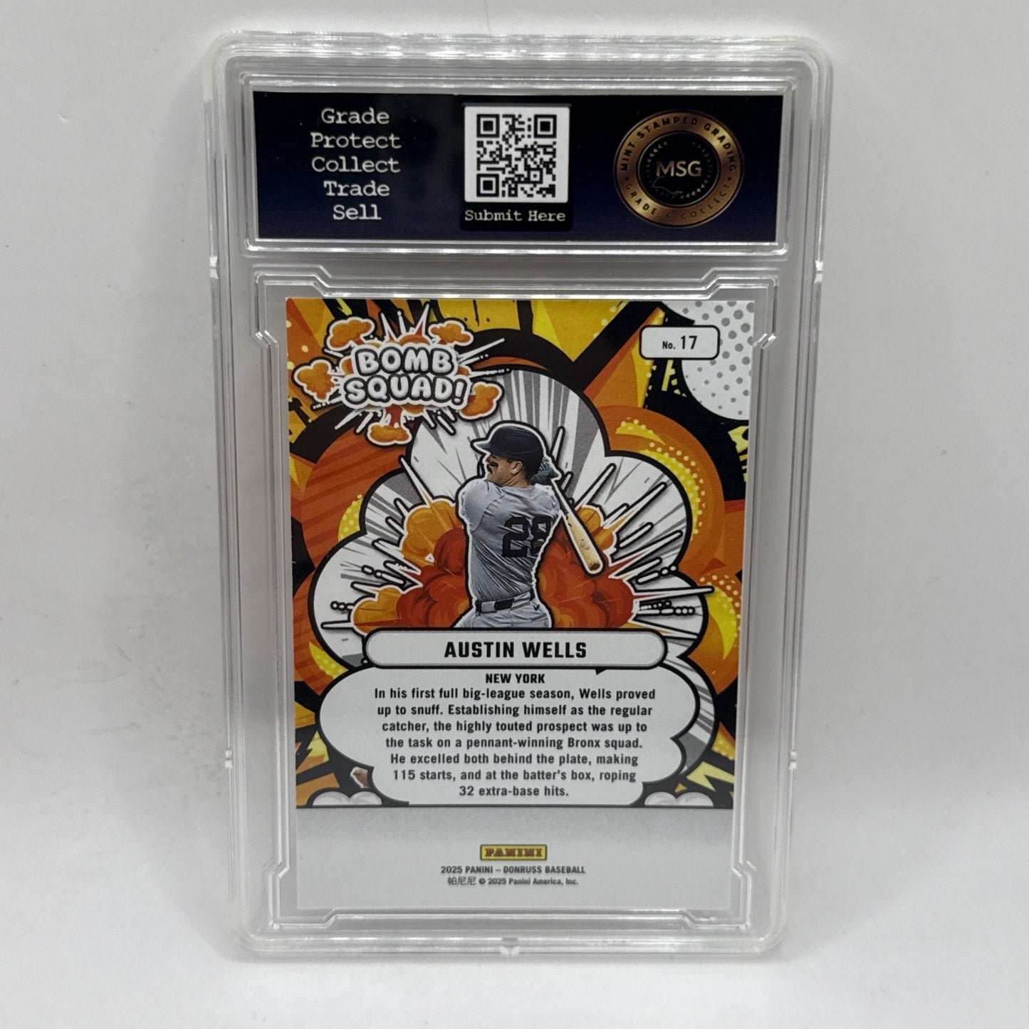 2025 Panini Donruss - Bomb Squad Austin Wells #17 Graded 9 Mint MLB Card