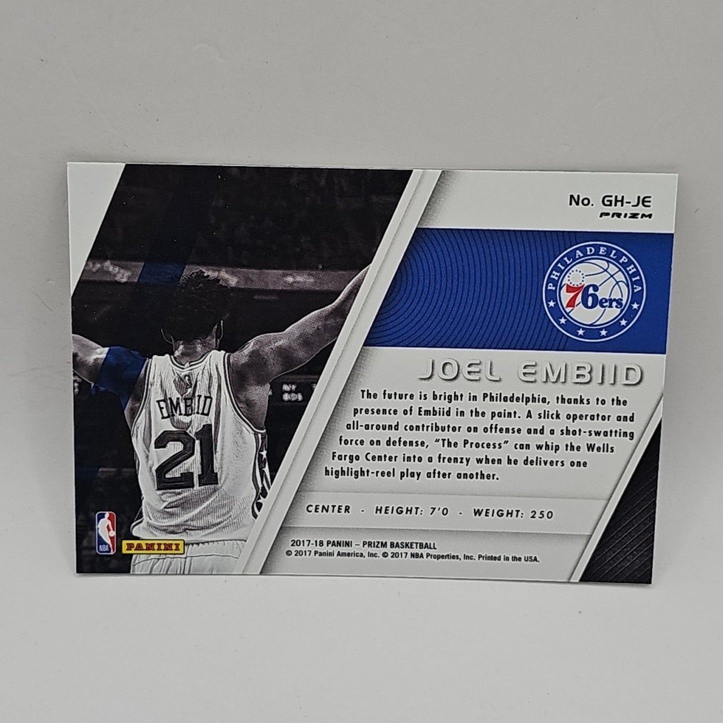 17-18 Panini Prizm Get Hyped! #GH-JE Joel Embiid Disco Prizm Philadelphia 76ers