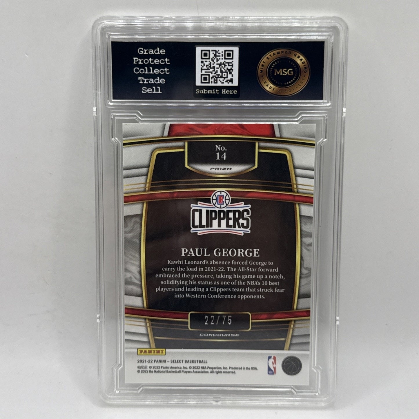 2021 Panini Select Paul George #14 Neon Green Prizms /75 NBA Clippers Graded 9