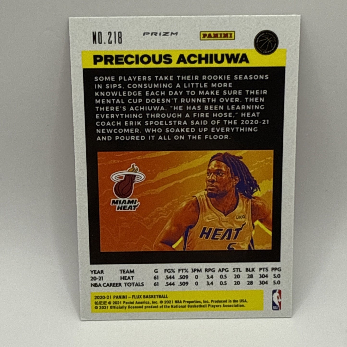 Precious Achiuwa 2020-21 Panini Flux Silver Prizm Rookie #218 Parallel Heat NBA