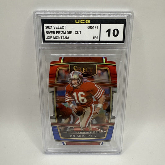 2021 Panini Select - Red White Blue Prizm Die Cur #36 Joe Montana 49ers Graded