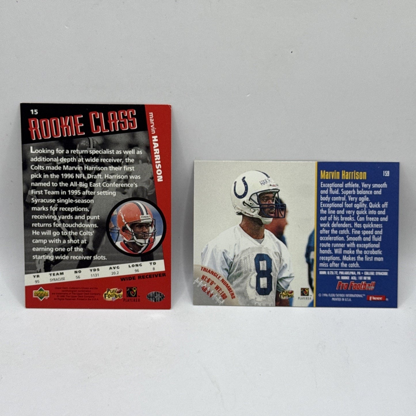 1996 Fleer Football 159 Marvin Harrison Rookie Rc NFL Indianapolis Colts Card