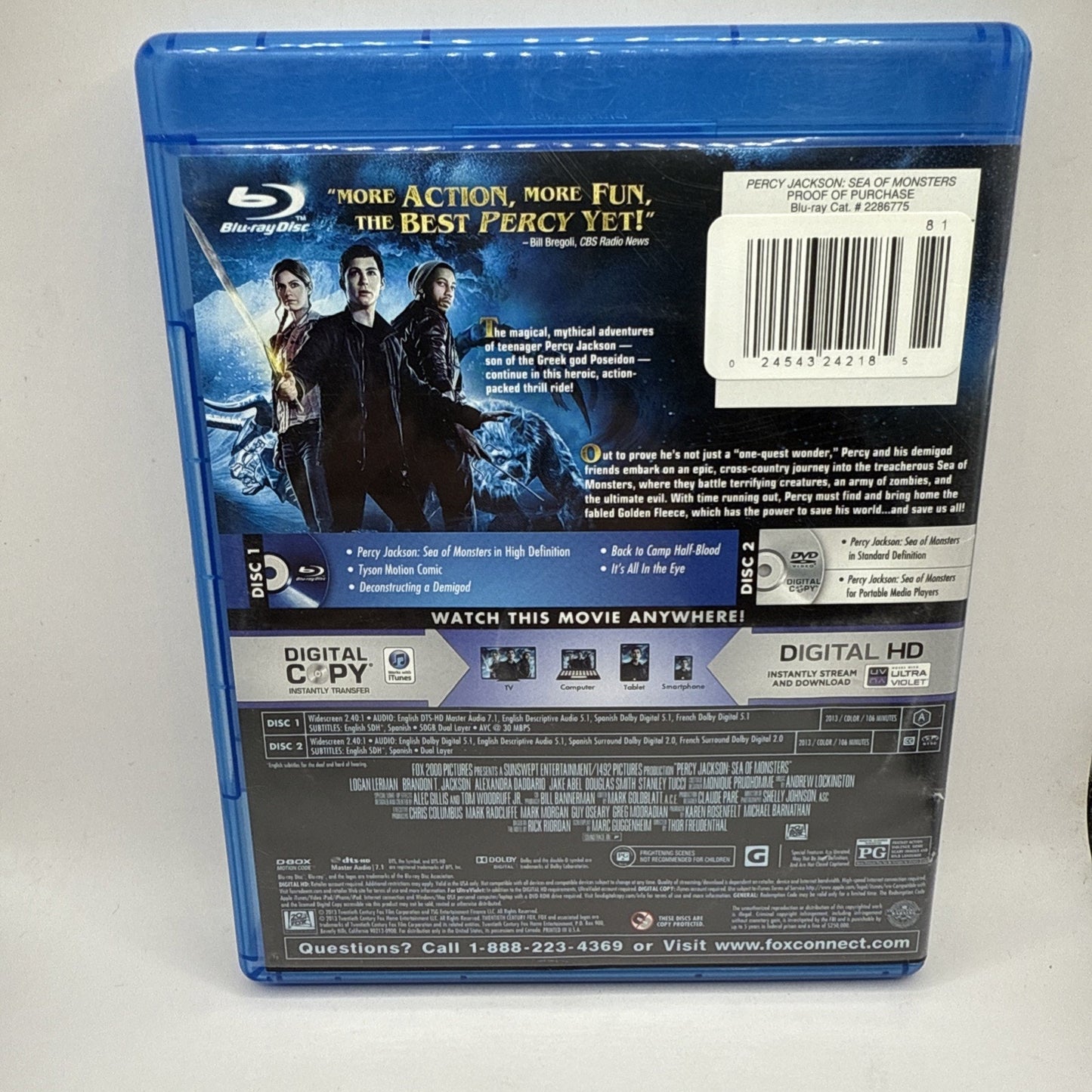 Percy Jackson: Sea of Monsters (Blu-ray, 2013) DVD & Blu-Ray Movie Combo