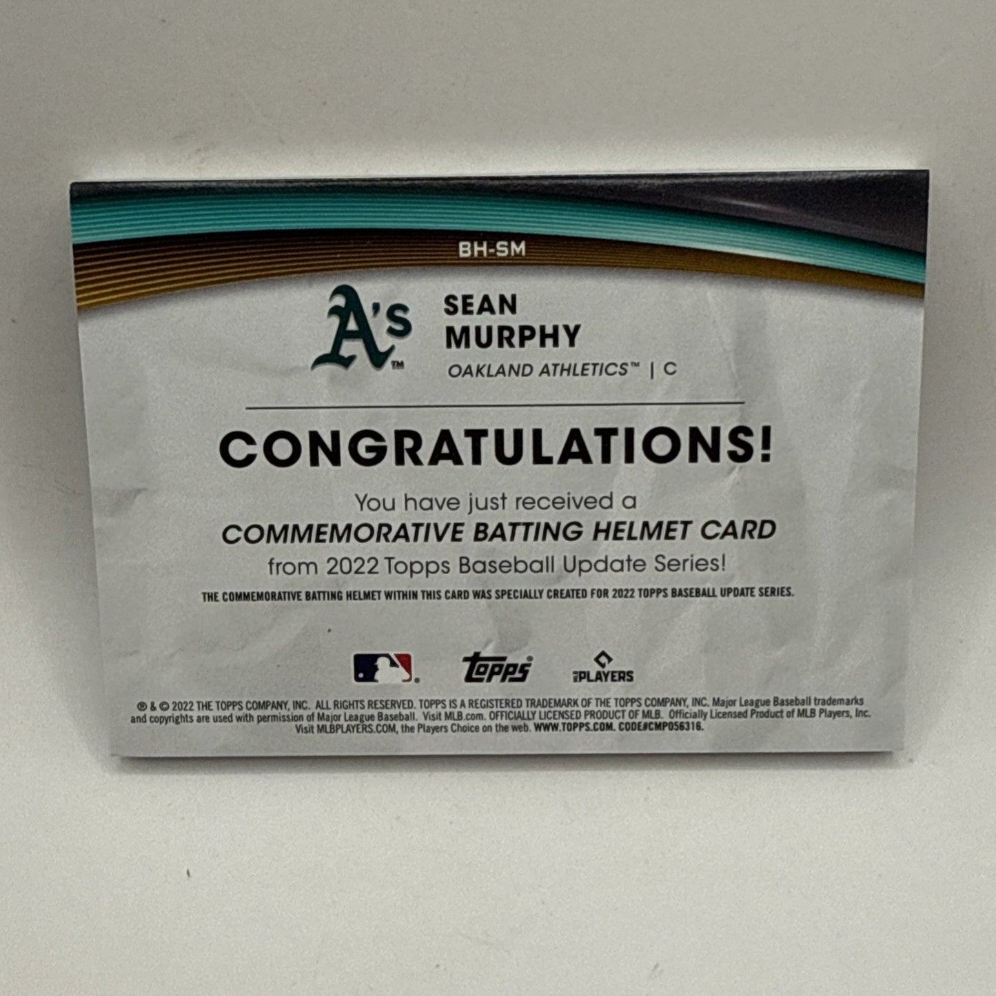 2022 Topps Update Sean Murphy Commemorative Batting Helmet Card #BH-SM Athletics