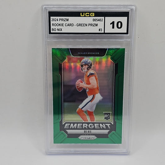 2024 Panini Prizm - Emergent Bo Nix #3 Green Prizm (RC) Graded 10 NFL Broncos