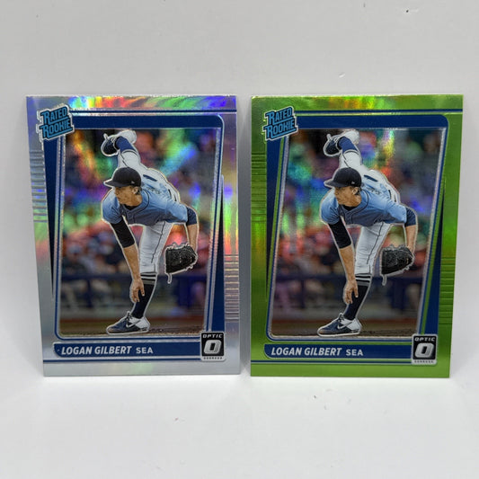 2021 Panini Optic Baseball Logan Gilbert Rated Rookie Silver & Green Holo Prizm