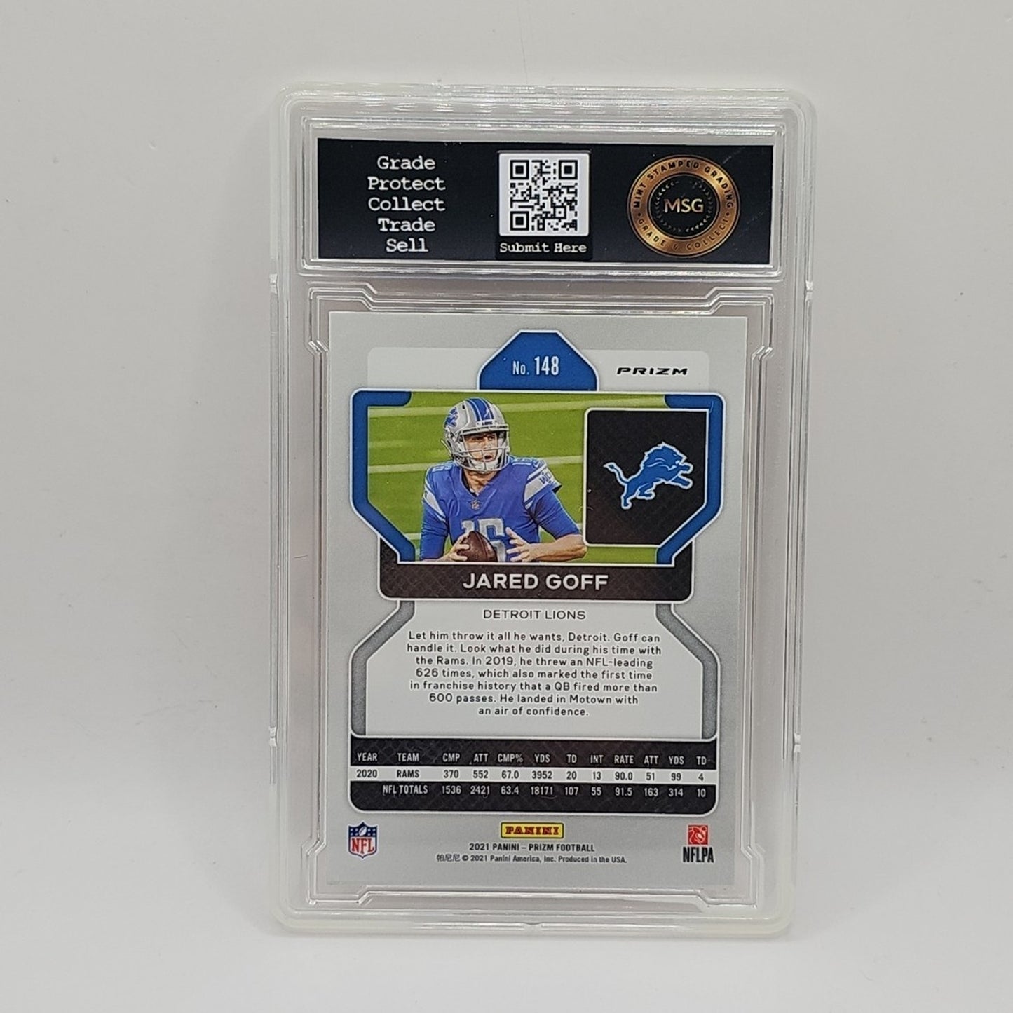 JARED GOFF #148 2021 PANINI PRIZM LIONS ORANGE LAZER GRADED 9 NFL