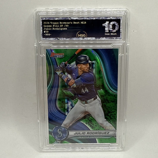 2024 Bowman's Best #59 Julio Rodriguez Green Refractor /99 Mariners Graded 10