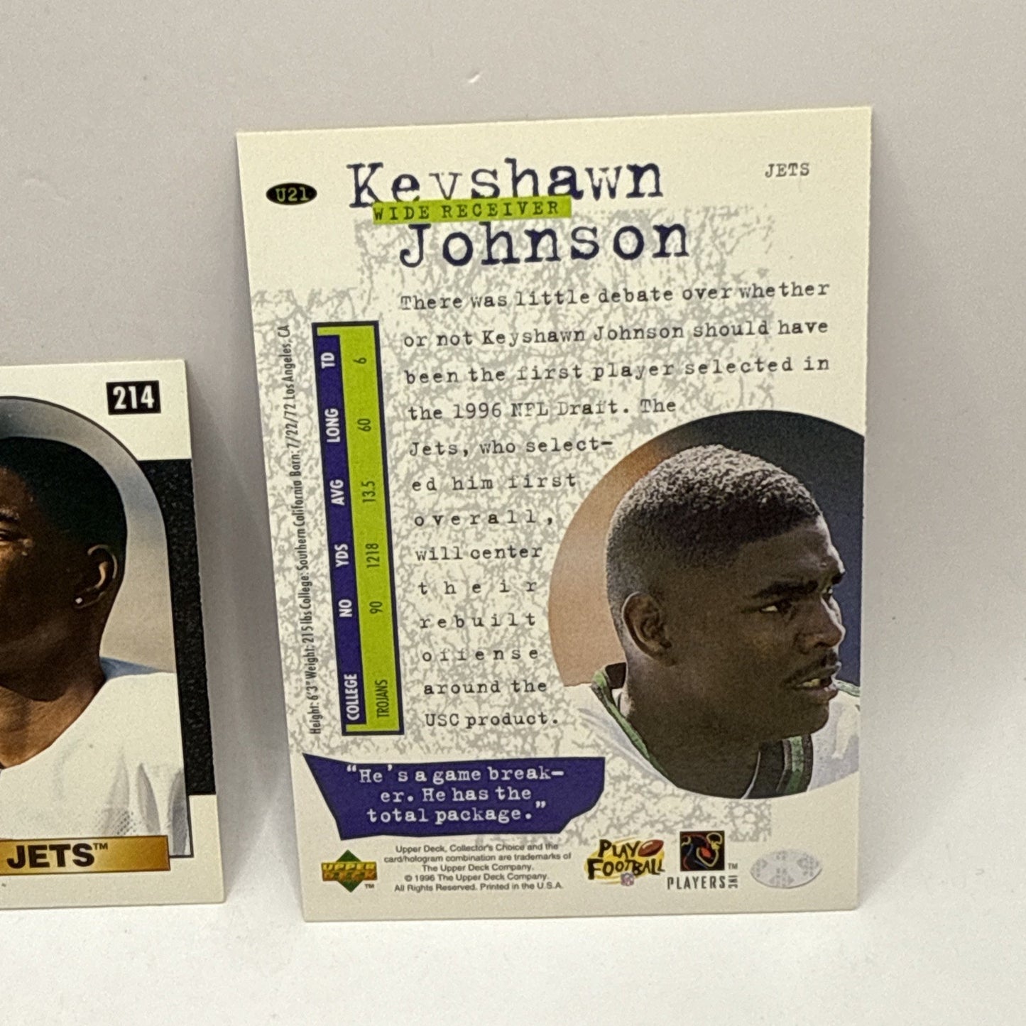 1996 NFL Score Football | Keyshwan Johnson RC | #214 | New York Jets - 3 Card