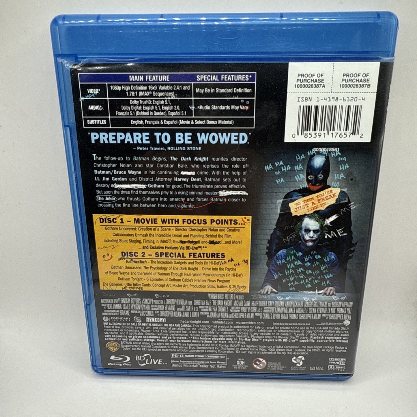 Batman The Dark Knight Blu-Ray - Christian Bale, Michael Caine, Heath Ledger