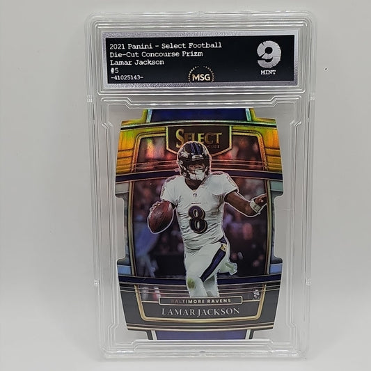2021 Select Prizm Concourse Yellow & Blue Die Cut Lamar Jackson Graded 9 Mint