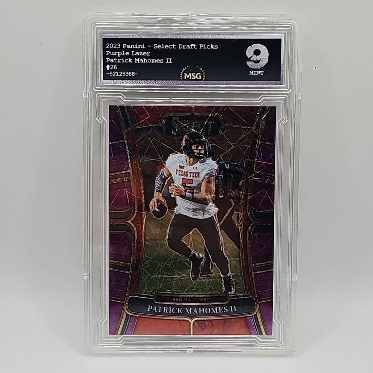 2023 Panini Select Draft Picks #26 Patrick Mahomes II Purple Lazer Prizm Graded