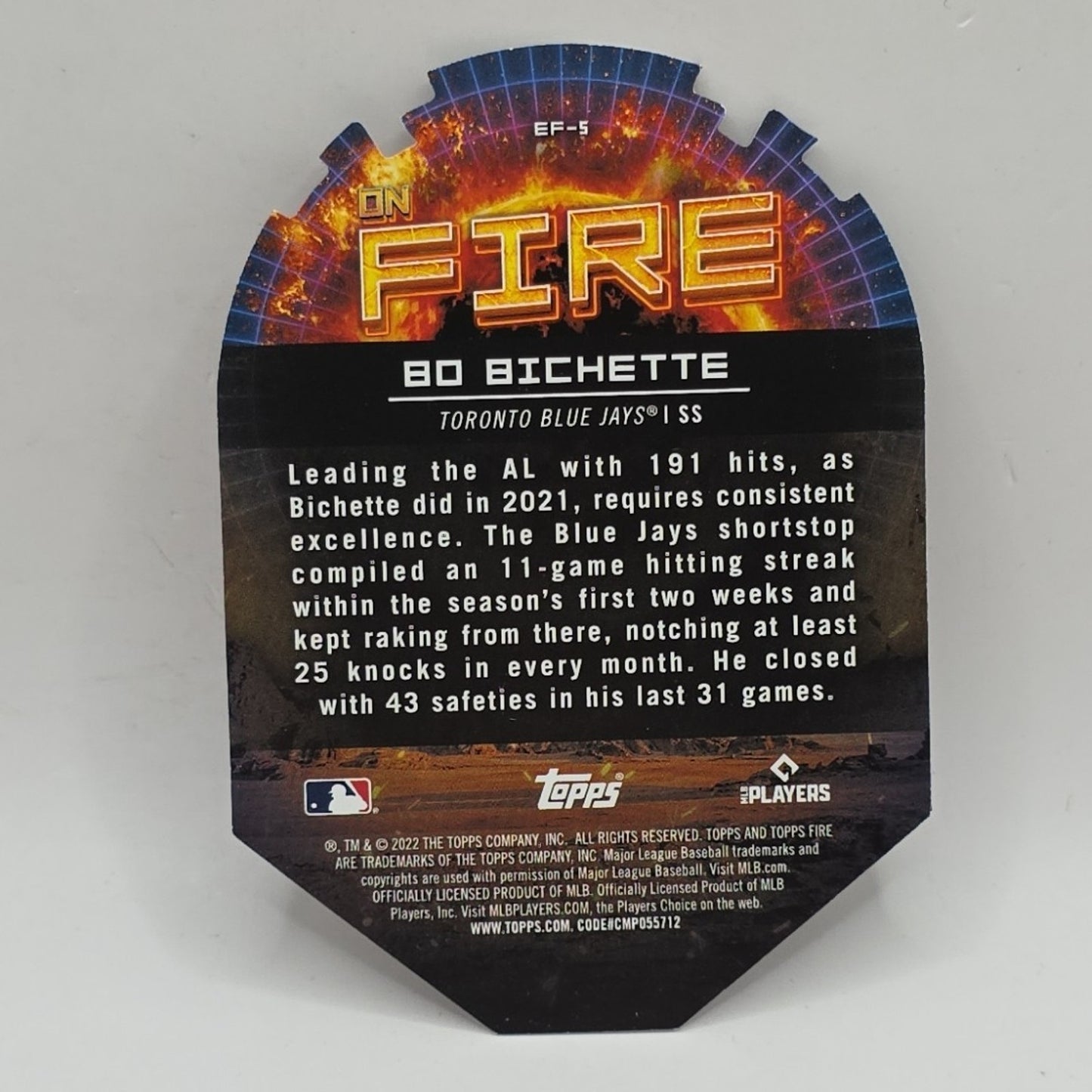 2022 Topps Fire BO BICHETTE - On Fire - Hobby Box Insert #EF-5 MLB Baseball Card