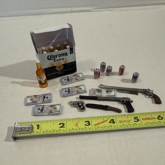 Lot Of Toy Action Figure Weapons - Play Money - Play Set Accessories