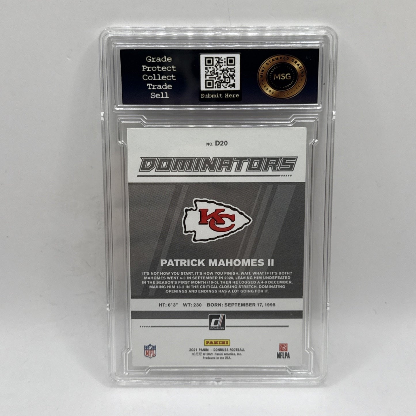 2021 Panini Donruss - Dominators Patrick Mahomes II #D20 Graded 10 Gem Mint Tcg