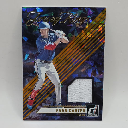 2024 Donruss Evan Carter Jersey Kings Patch Orange Ice Prizm RC Rangers MLB