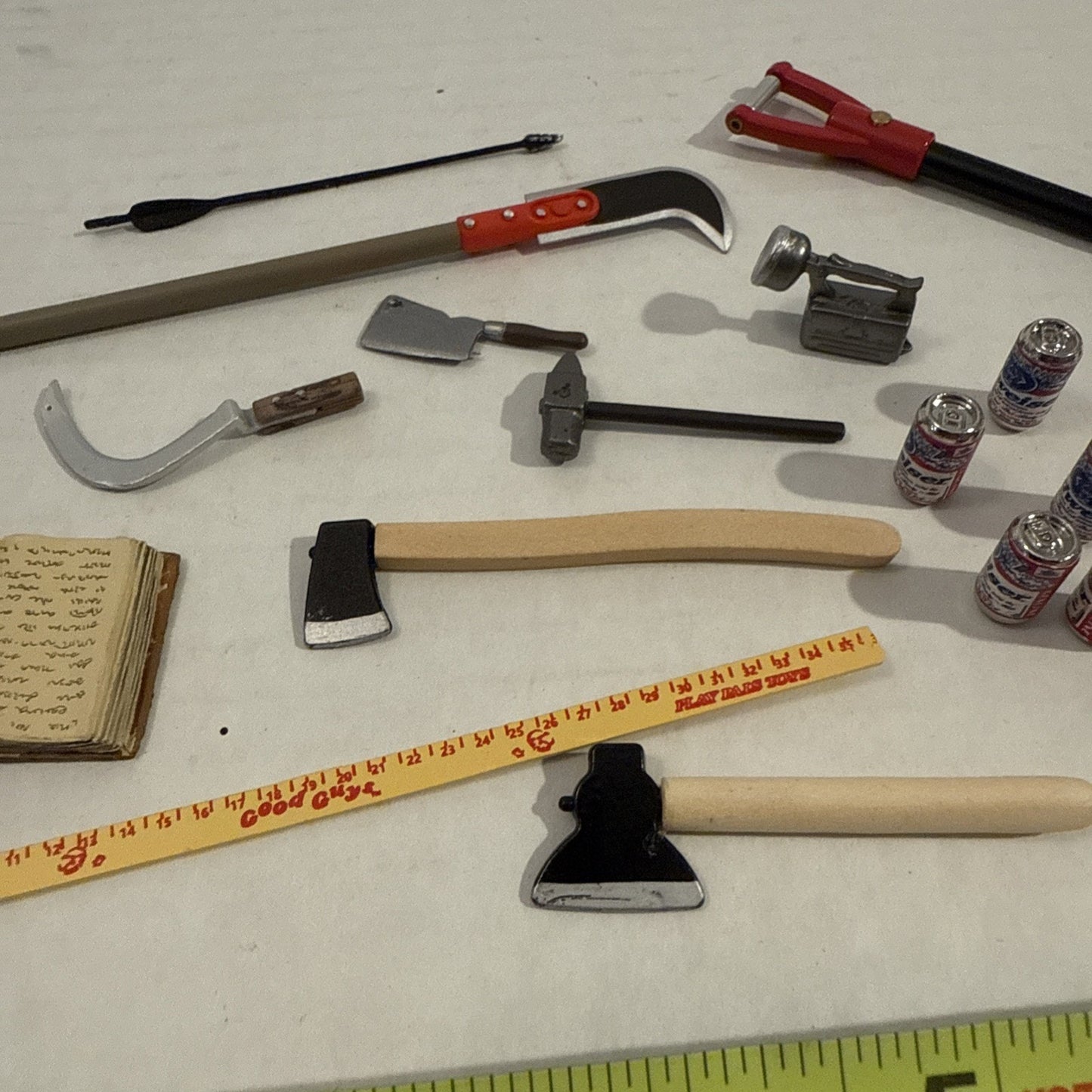 Lot Of Toy Action Figure Weapons, Tools, Play Money - Play Set Accessories