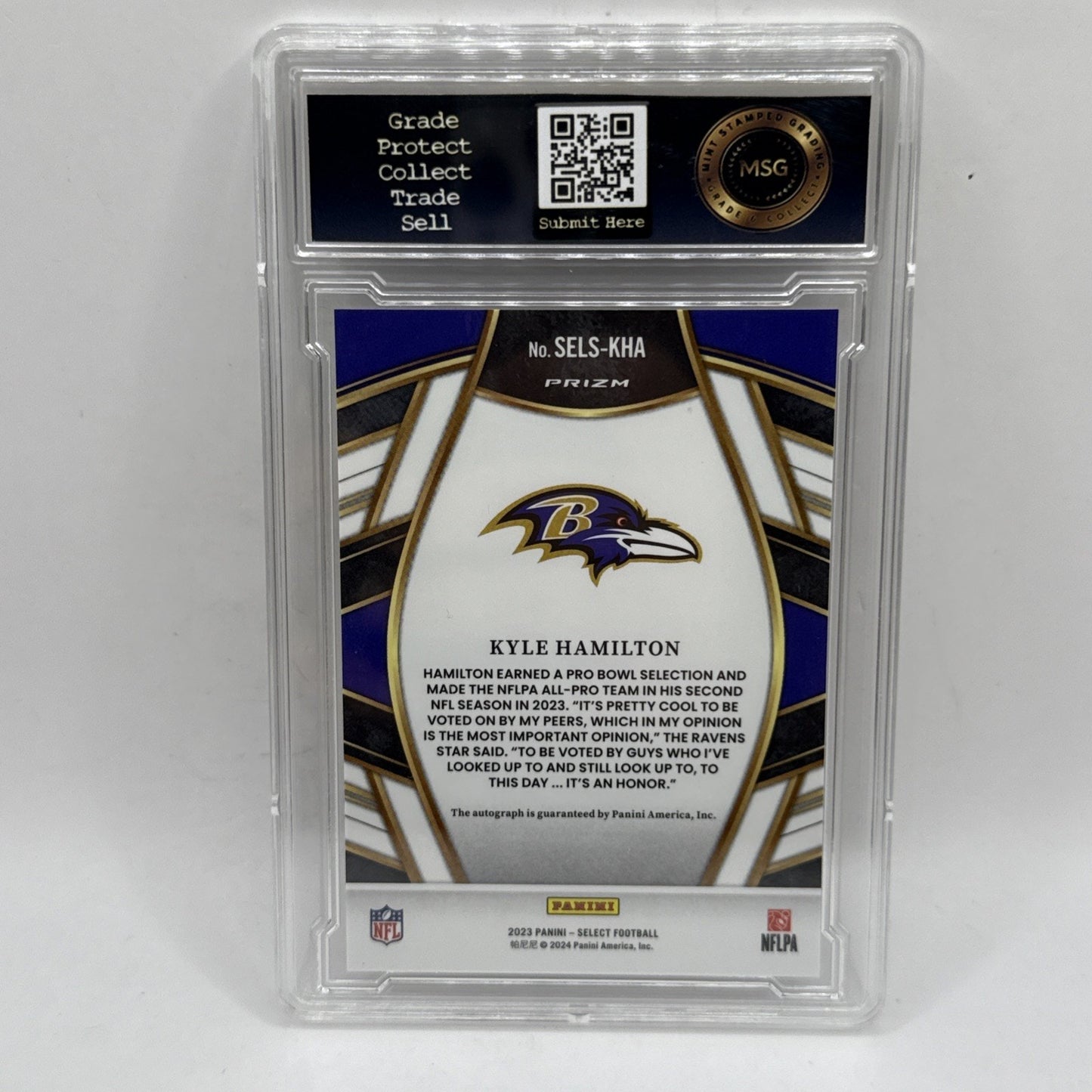 2023 Panini Select Kyle Hamilton Autograph Prizm NFL Ravens Graded 10 Gem Mint