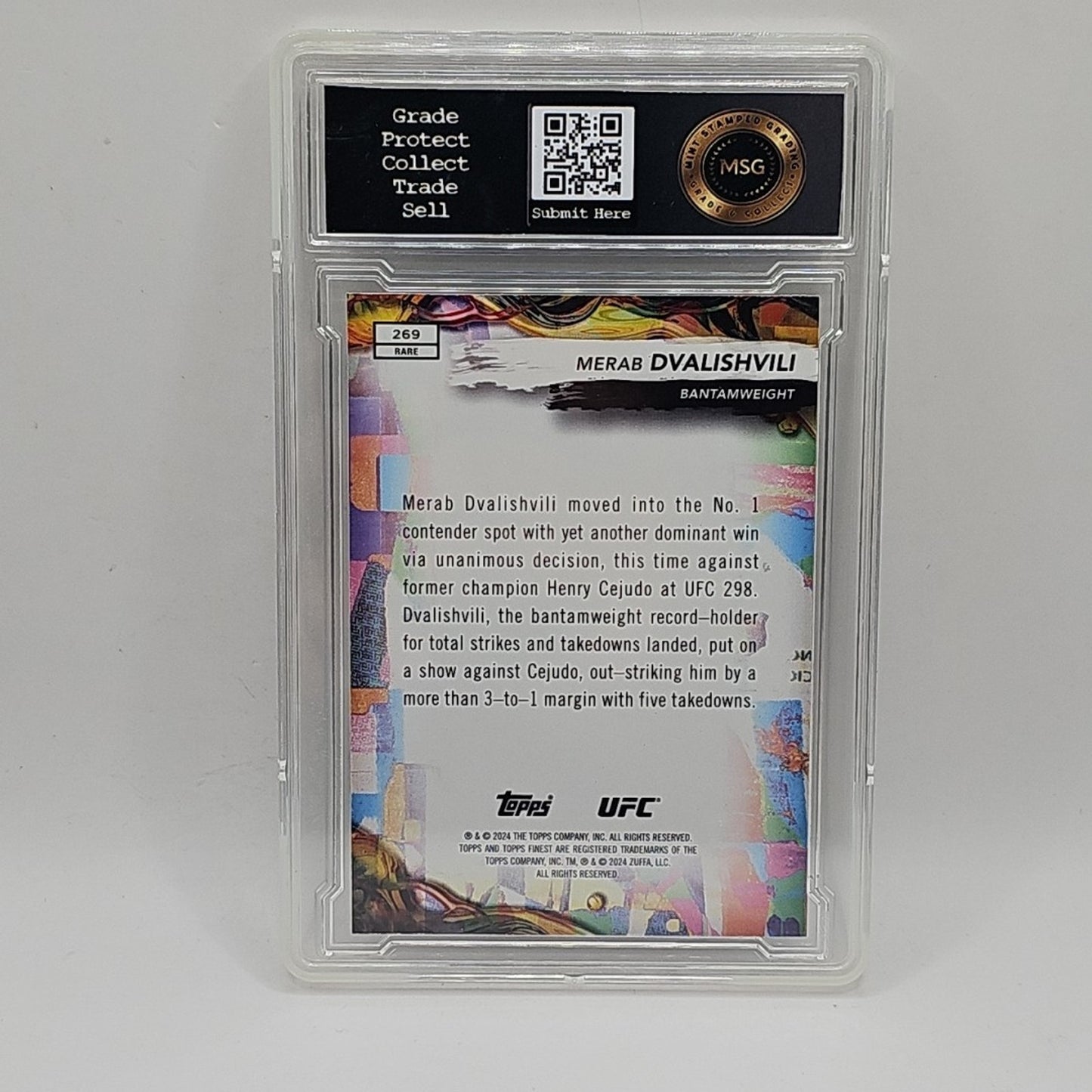 Merab Dvalishvili 2024 UFC Topps Finest RARE Aqua Glitter #269 Graded 9 Mint