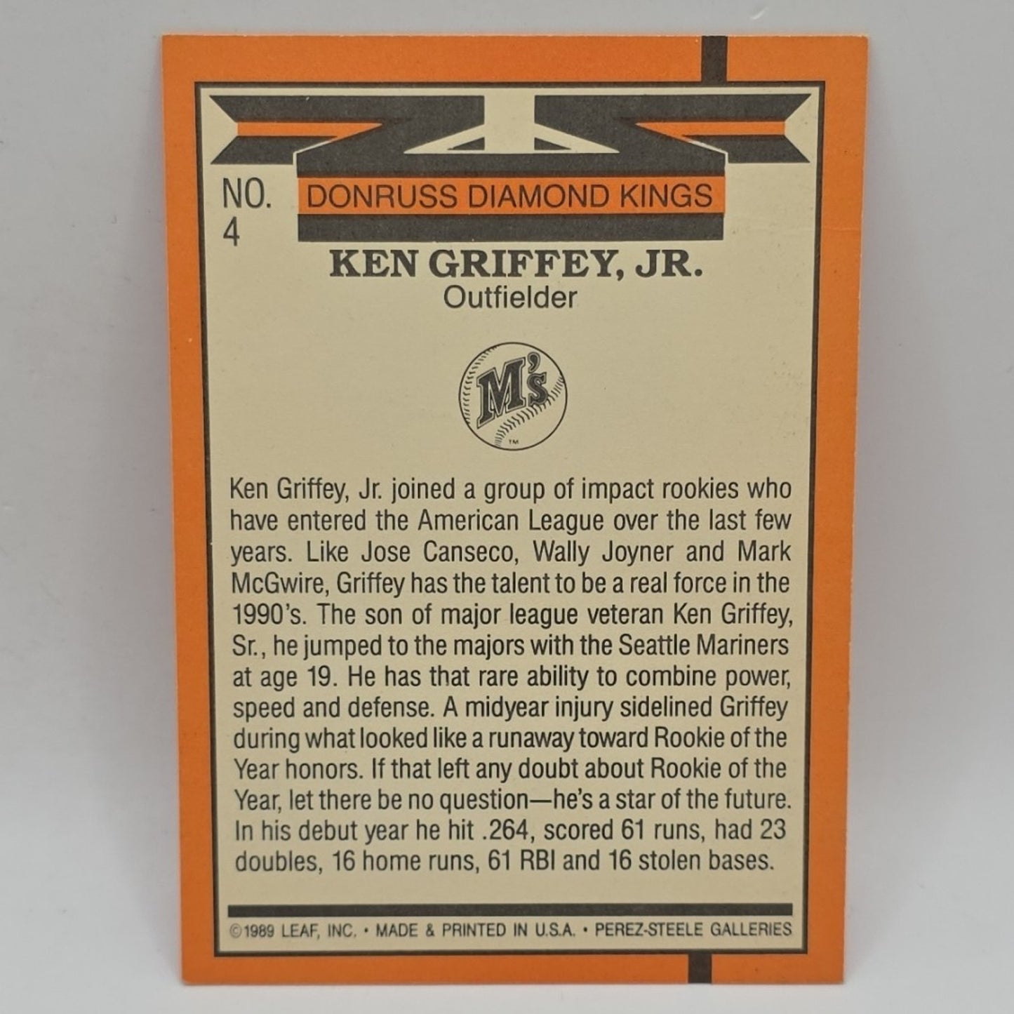 1990 Donruss Ken Griffey Jr. Diamond Kings #4 MLB Seattle Mariners