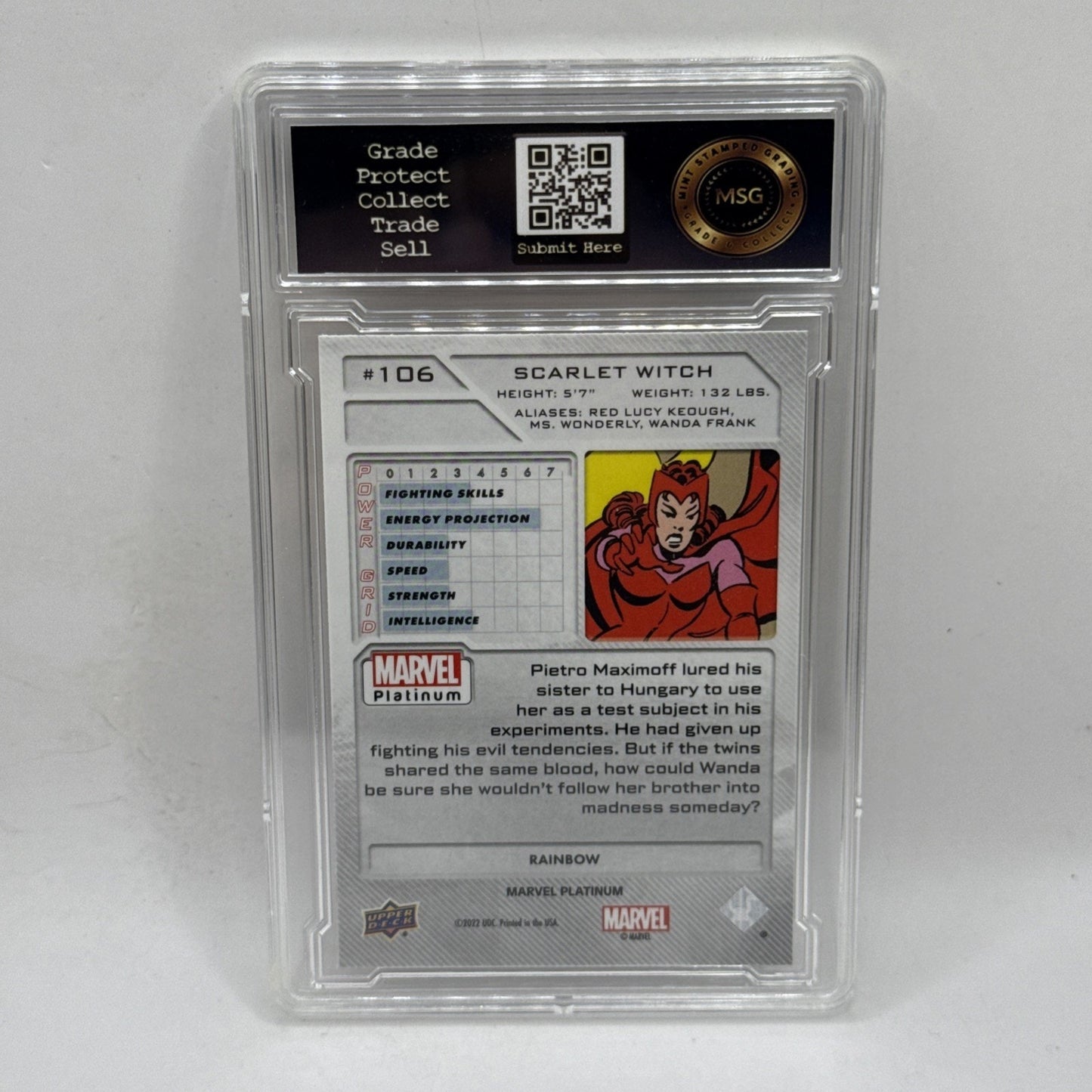 2023 Marvel Platinum Scarlet Witch #106 Rainbow Foil Graded 10 Gem Mint Card