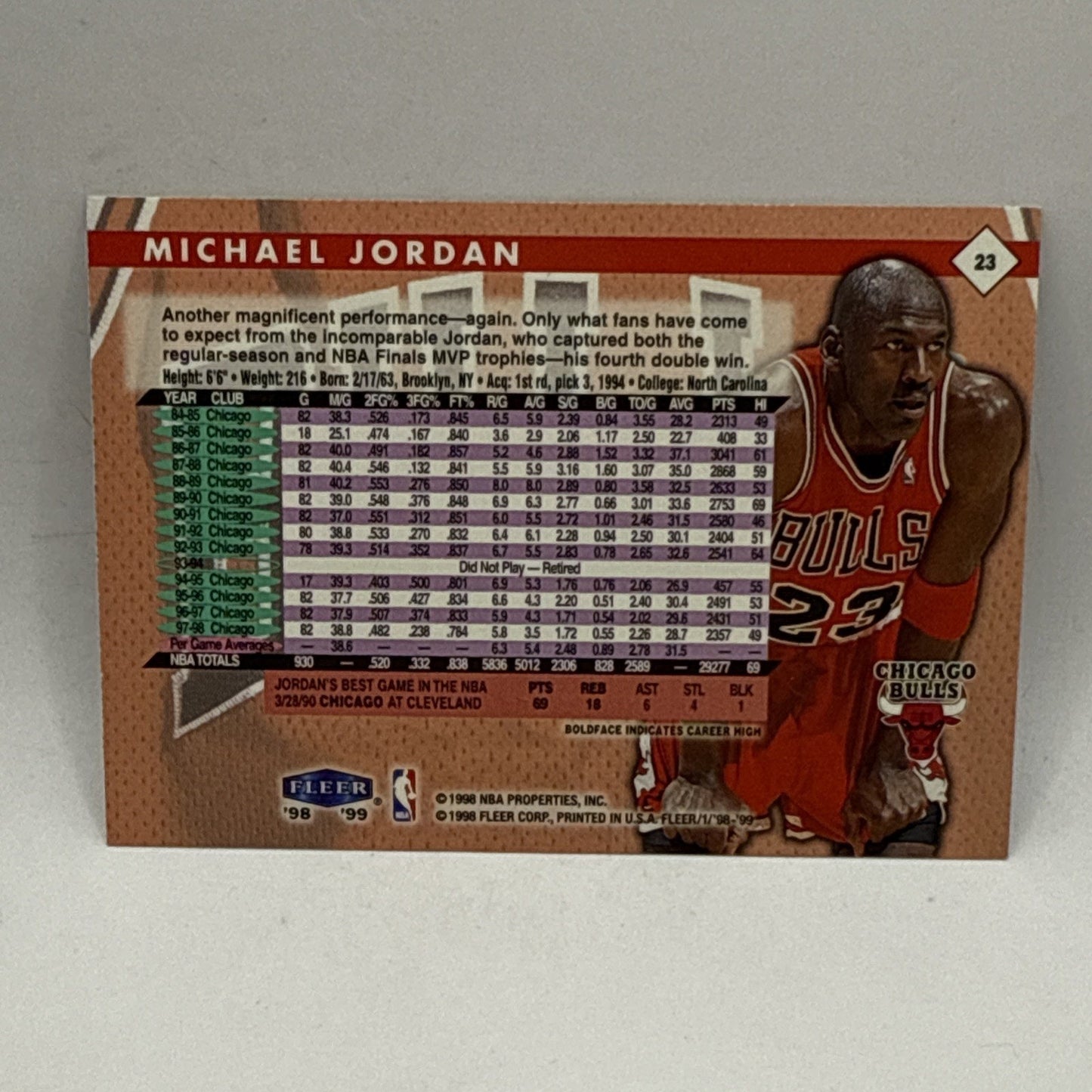 1998-99 Fleer Tradition MICHAEL JORDAN #23 Chicago Bulls Card HOF