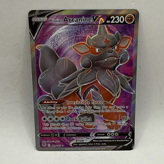 Pokemon TCG Ultra Rare Hisuian Arcanine V Card 179/195 Silver Tempest LP Card