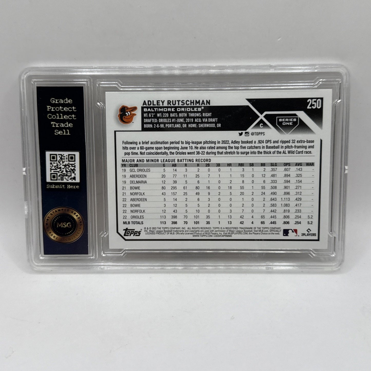 2023 Topps Series One #250 Adley Rutschman Rookie Card Graded 9 Orioles RC