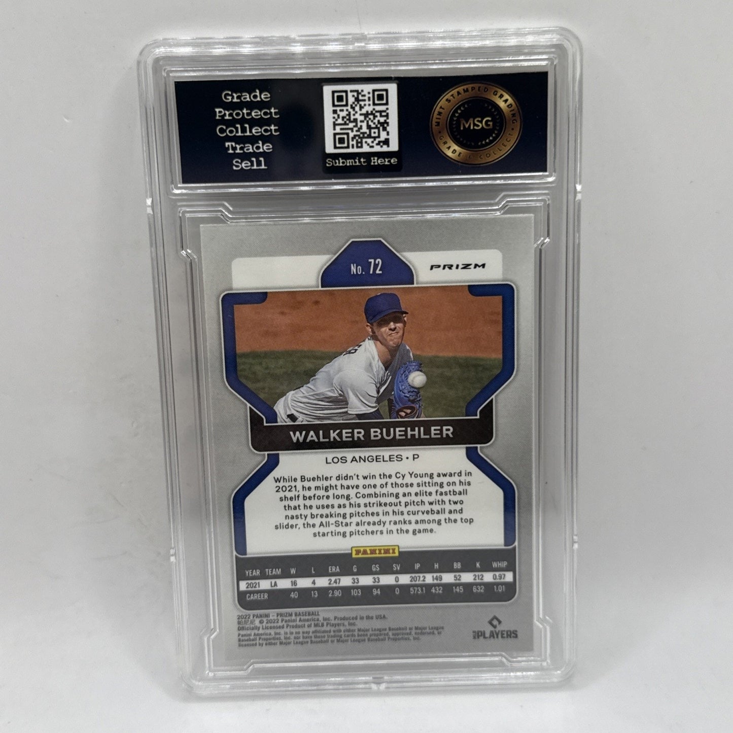 2022 Panini Prizm White Wave Prizm Walker Buehler #72 MLB Dodgers Graded 9 Mint